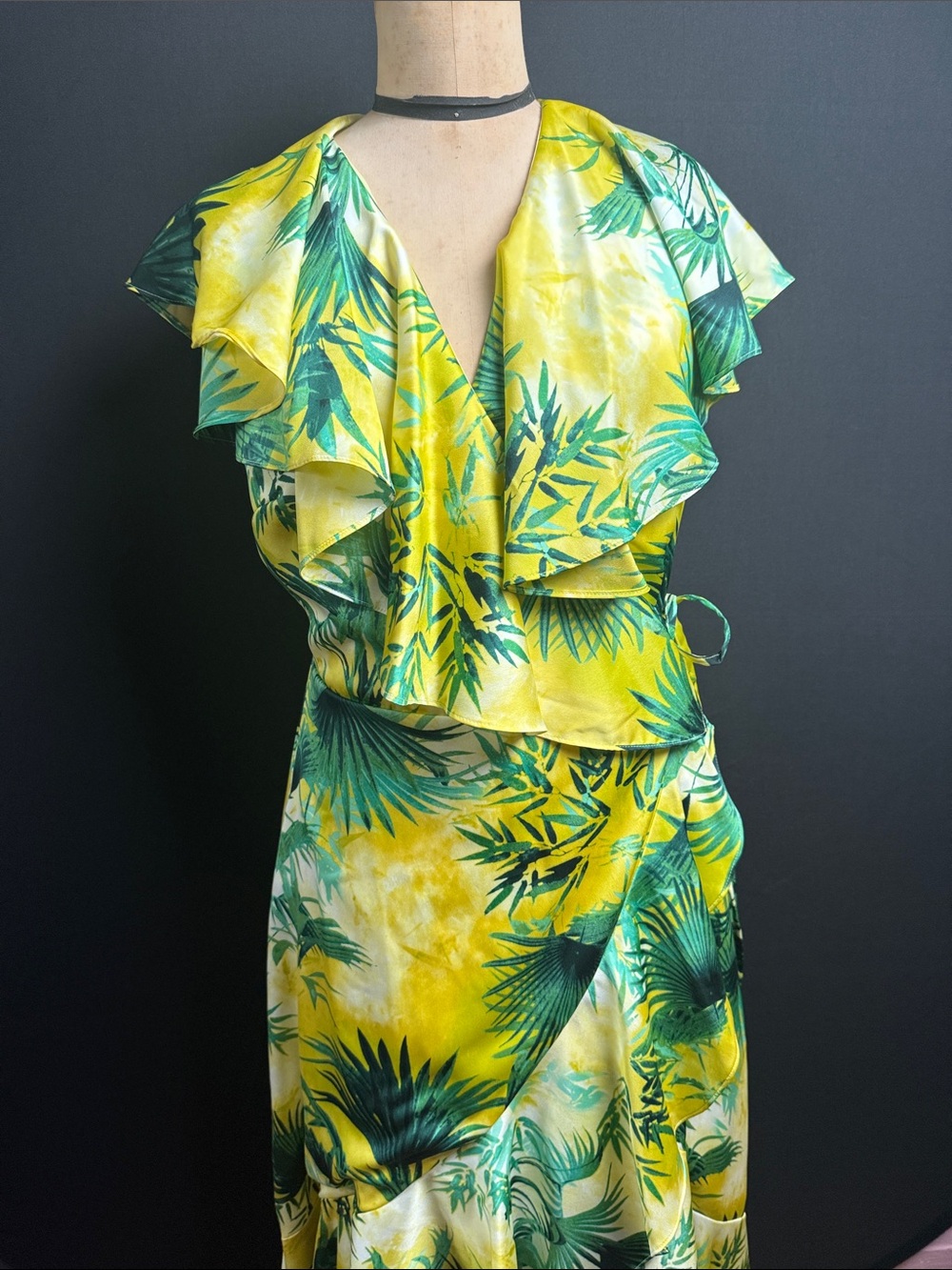 INC International Concepts Yellow and Green Tropical Maxi Dress